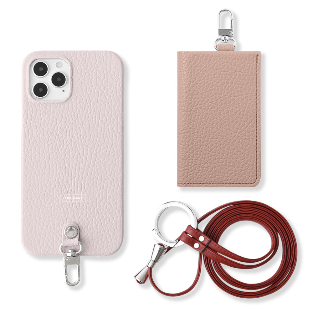 Genuine leather Italian shrink leather 3-piece set B with card case & ring shoulder strap (with metal fittings) back case for Google Pixel series