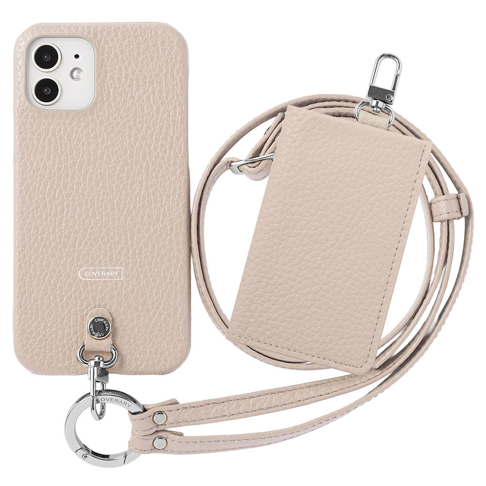 Genuine leather Italian shrink leather 3-piece set B with card case &amp; ring shoulder strap (with metal fittings) attached back case for AQUOS series