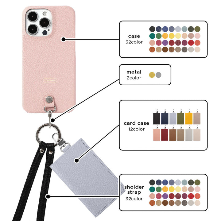 Genuine leather Italian shrink leather 3-piece set B with card case &amp; ring shoulder strap (with metal fittings) attached back case for AQUOS series