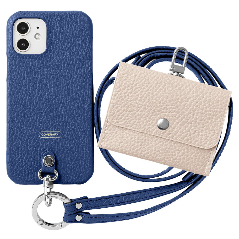 Ensemble de 3 pièces en cuir véritable italien à grain rétréci A avec étui pour écouteurs et sangle d&