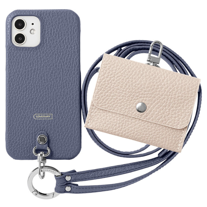 Ensemble de 3 pièces en cuir véritable italien à grain rétréci A avec étui pour écouteurs et sangle d&