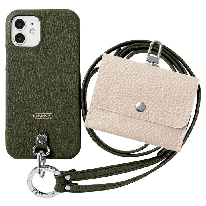 Genuine Leather Italian Shrink Leather 3-Piece Set A Earphone Case &amp; Ring Shoulder Strap Included Back Case