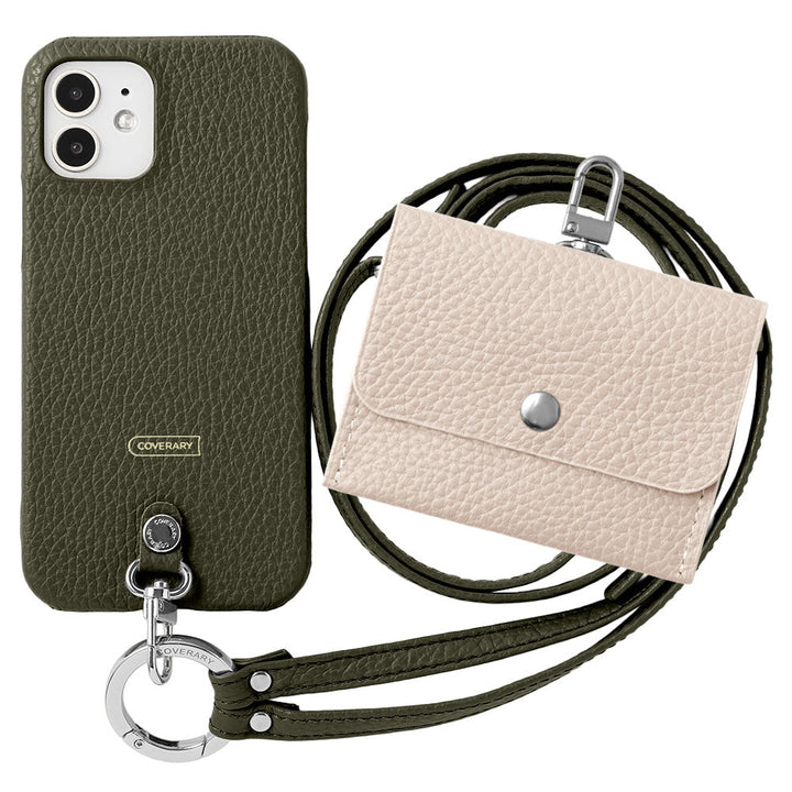 Ensemble de 3 pièces en cuir véritable italien à grain rétréci A avec étui pour écouteurs et sangle d&