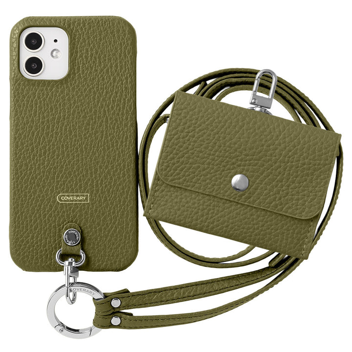 Genuine Leather Italian Shrink Leather 3-Piece Set A Earphone Case &amp; Ring Shoulder Strap Included Back Case