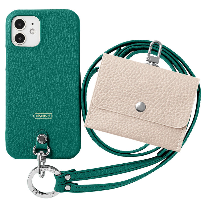 Genuine Leather Italian Shrink Leather 3-Piece Set A Earphone Case &amp; Ring Shoulder Strap Included Back Case