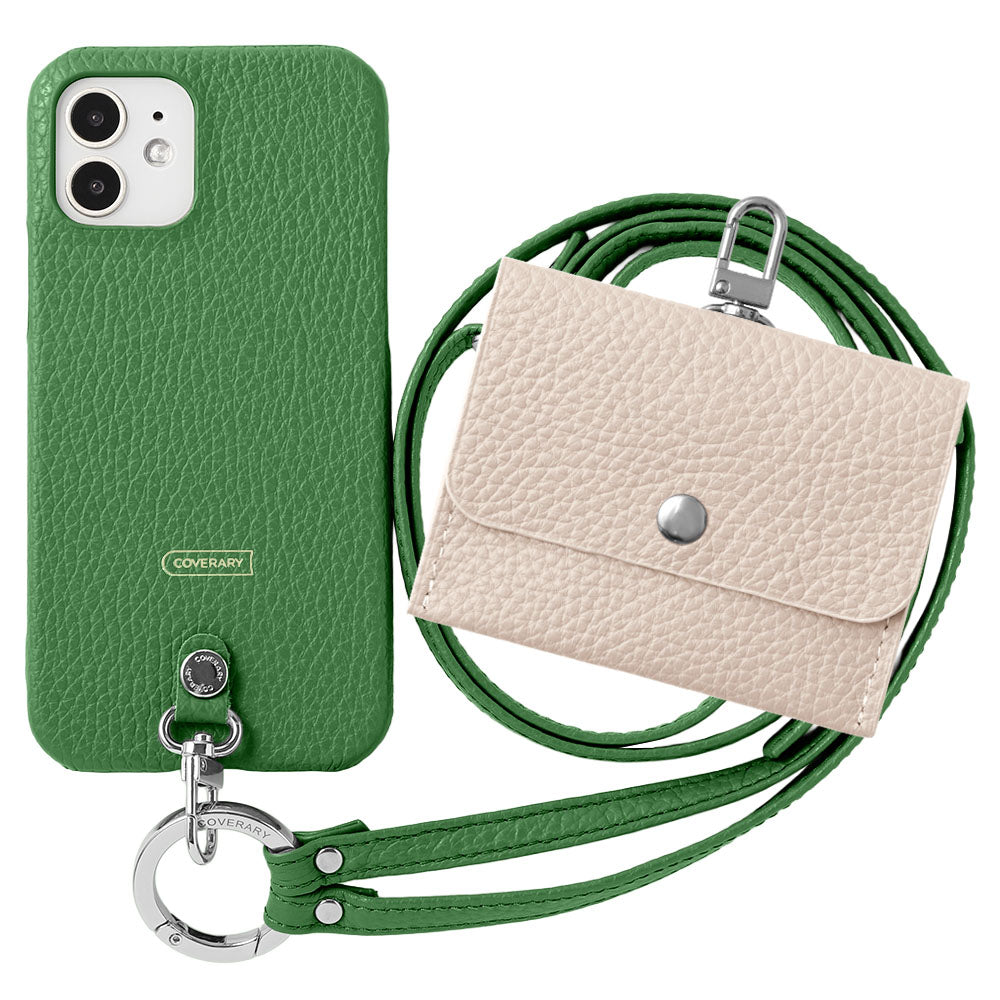 Genuine Leather Italian Shrink Leather 3-Piece Set A Earphone Case &amp; Ring Shoulder Strap Included Back Case