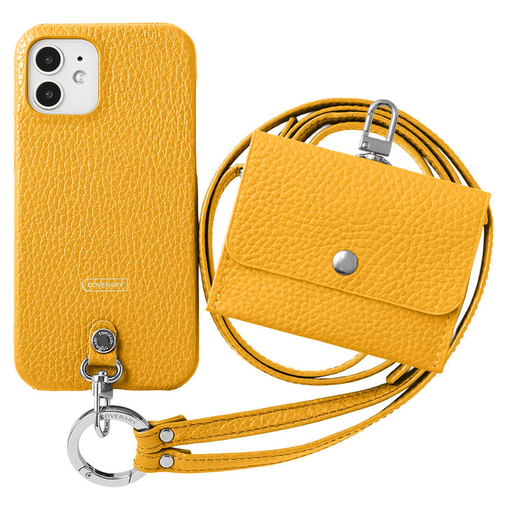 Genuine Leather Italian Shrink Leather 3-Piece Set A Earphone Case &amp; Ring Shoulder Strap Included Back Case