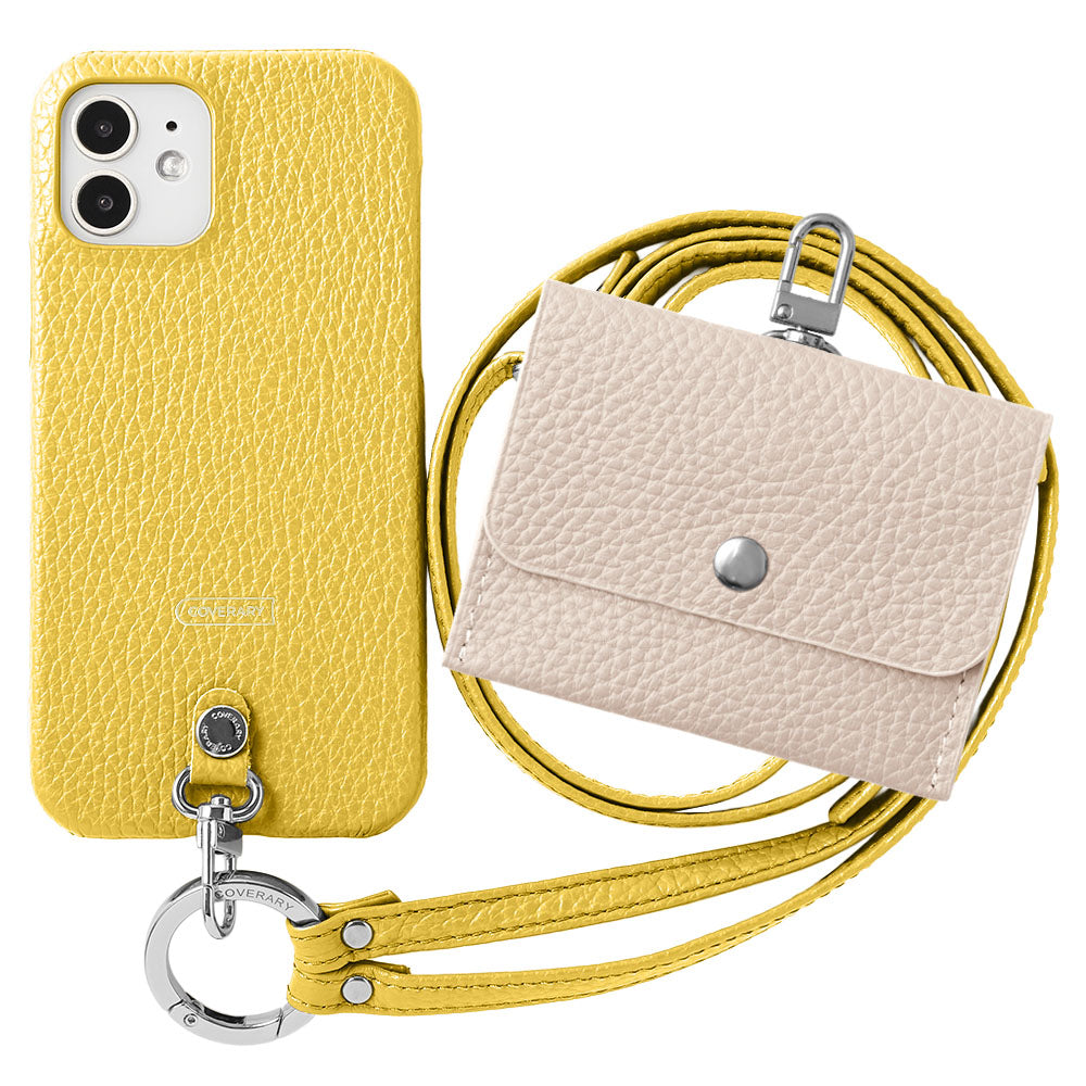 Ensemble de 3 pièces en cuir véritable italien à grain rétréci A avec étui pour écouteurs et sangle d&