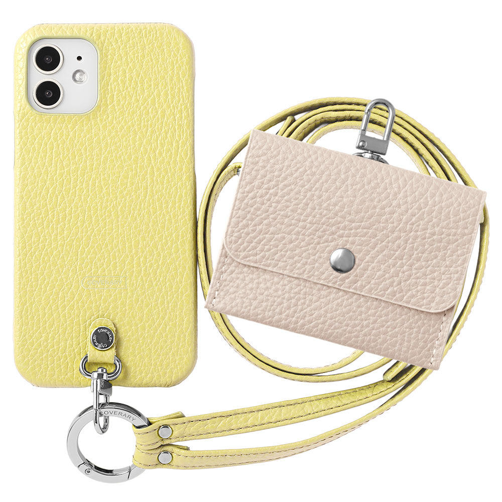 Ensemble de 3 pièces en cuir véritable italien à grain rétréci A avec étui pour écouteurs et sangle d&