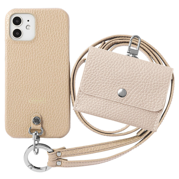 Ensemble de 3 pièces en cuir véritable italien à grain rétréci A avec étui pour écouteurs et sangle d&