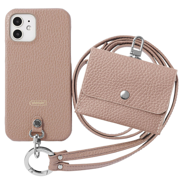 Ensemble de 3 pièces en cuir véritable italien à grain rétréci A avec étui pour écouteurs et sangle d&