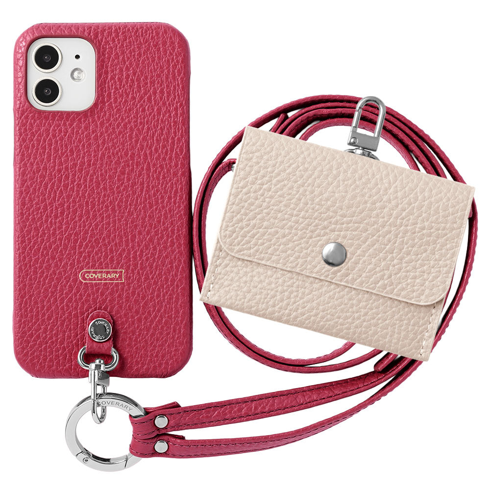 Ensemble de 3 pièces en cuir véritable italien à grain rétréci A avec étui pour écouteurs et sangle d&