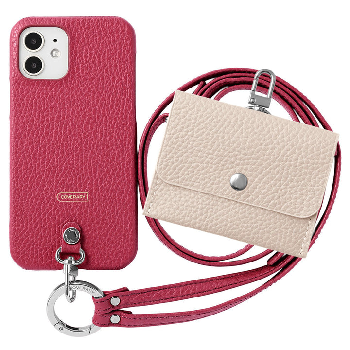 Ensemble de 3 pièces en cuir véritable italien à grain rétréci A avec étui pour écouteurs et sangle d&