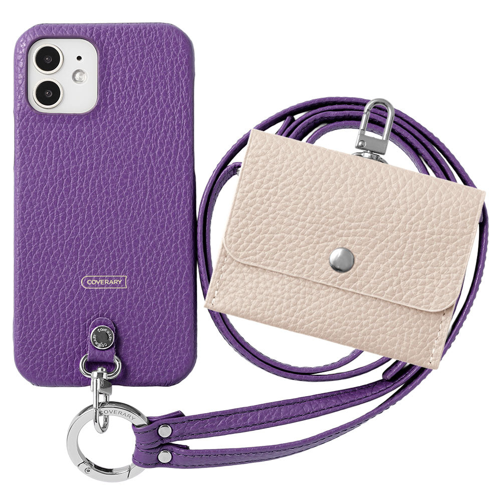 Ensemble de 3 pièces en cuir véritable italien à grain rétréci A avec étui pour écouteurs et sangle d&