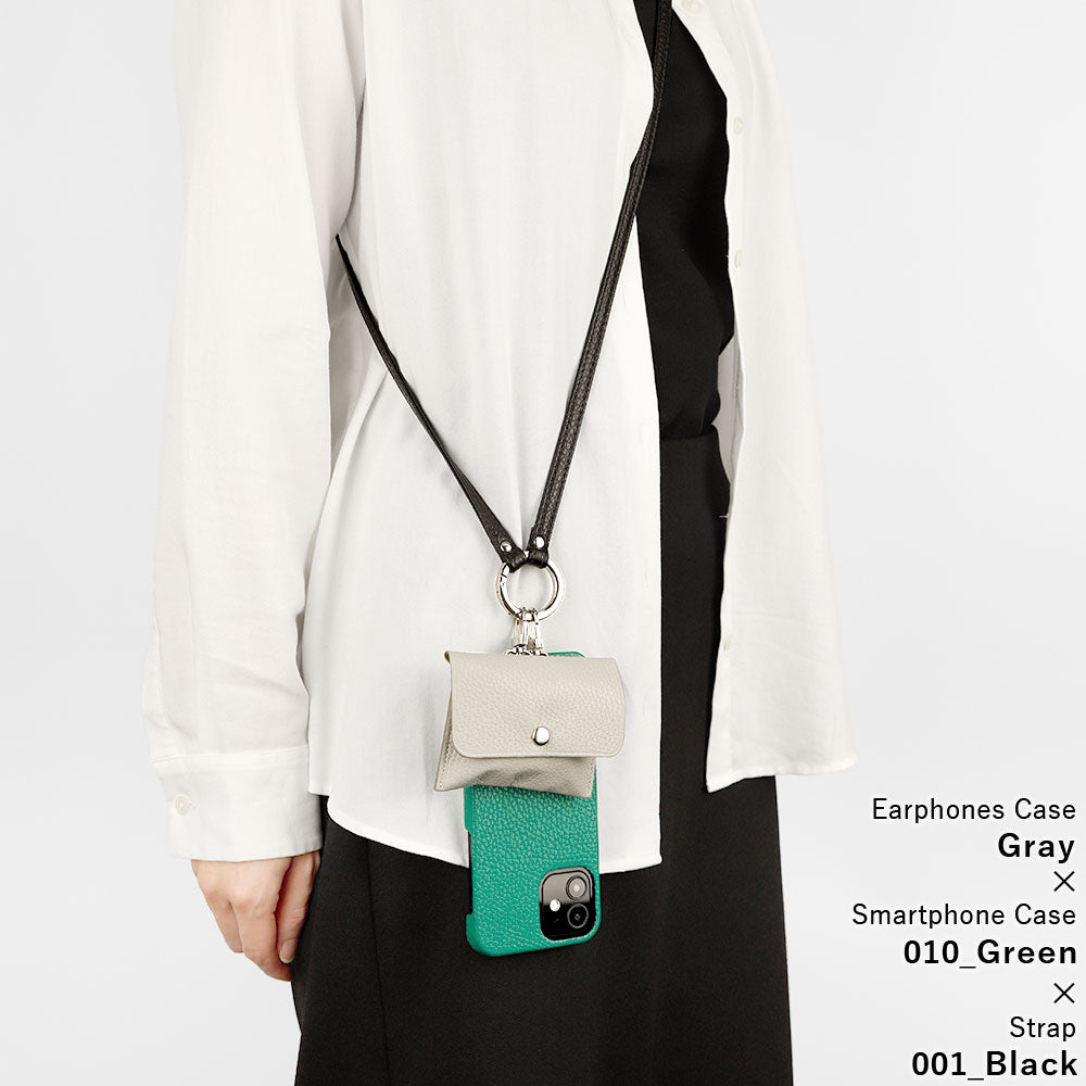 Ensemble de 3 pièces en cuir véritable italien à grain rétréci A avec étui pour écouteurs et sangle d&