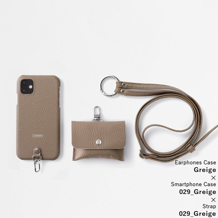 Genuine Leather Italian Shrink Leather 3-Piece Set A Earphone Case &amp; Ring Shoulder Strap Included Back Case
