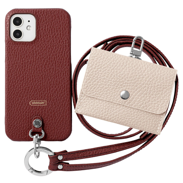 Genuine Leather Italian Shrink Leather 3-Piece Set A Earphone Case &amp; Ring Shoulder Strap Included Back Case