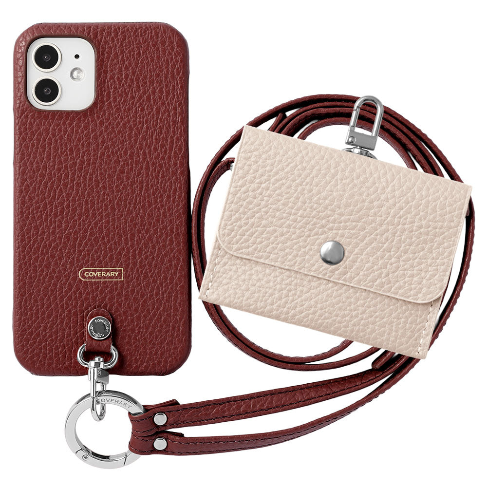 Ensemble de 3 pièces en cuir véritable italien à grain rétréci A avec étui pour écouteurs et sangle d&