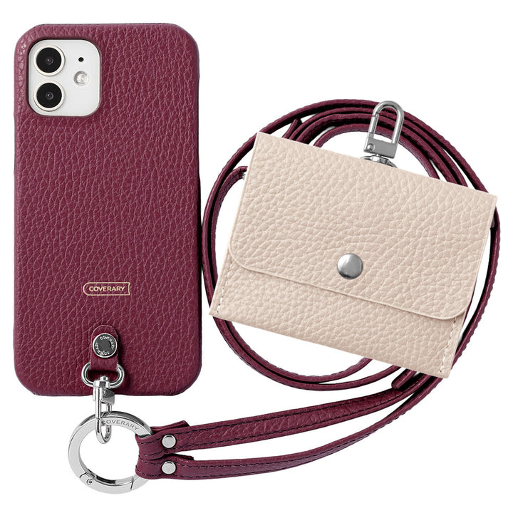 Genuine Leather Italian Shrink Leather 3-Piece Set A Earphone Case &amp; Ring Shoulder Strap Included Back Case