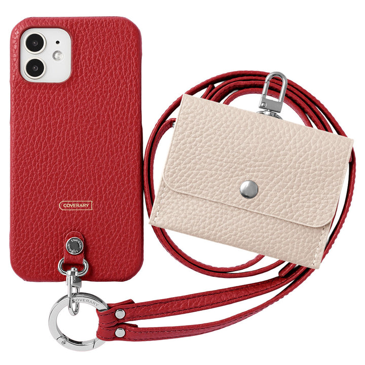Genuine Leather Italian Shrink Leather 3-Piece Set A Earphone Case &amp; Ring Shoulder Strap Included Back Case