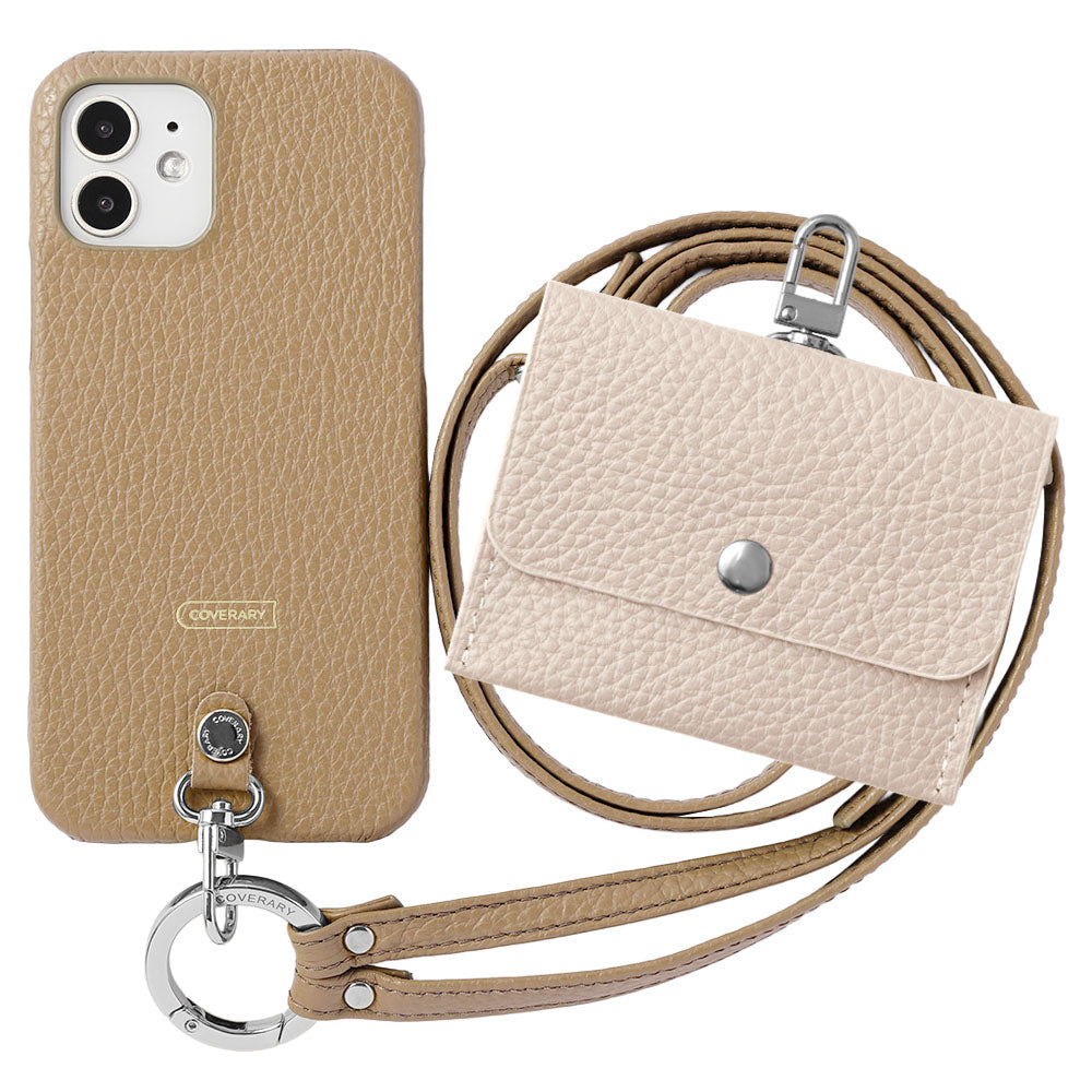 Ensemble de 3 pièces en cuir véritable italien à grain rétréci A avec étui pour écouteurs et sangle d&