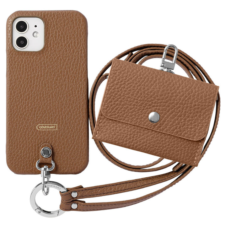 Ensemble de 3 pièces en cuir véritable italien à grain rétréci A avec étui pour écouteurs et sangle d&