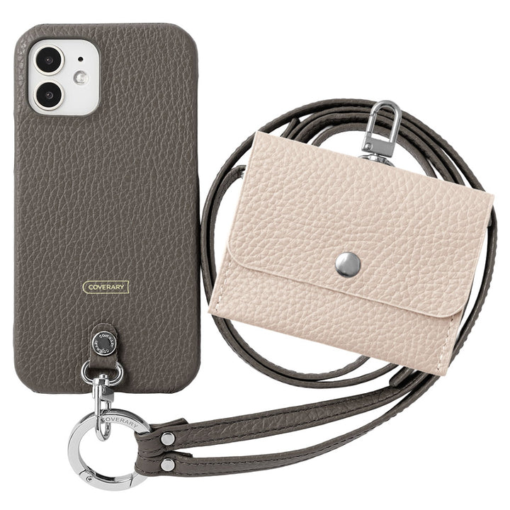 Genuine Leather Italian Shrink Leather 3-Piece Set A Earphone Case &amp; Ring Shoulder Strap Included Back Case