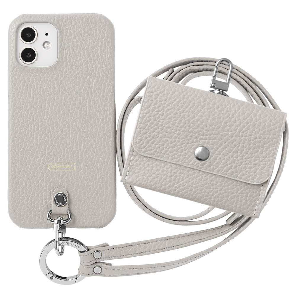 Ensemble de 3 pièces en cuir véritable italien à grain rétréci A avec étui pour écouteurs et sangle d&