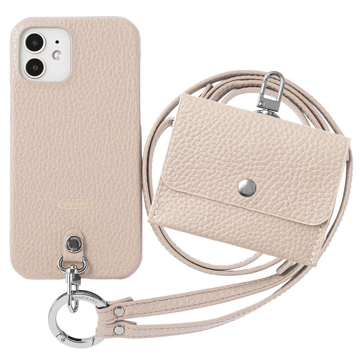 Ensemble de 3 pièces en cuir véritable italien à grain rétréci A avec étui pour écouteurs et sangle d&