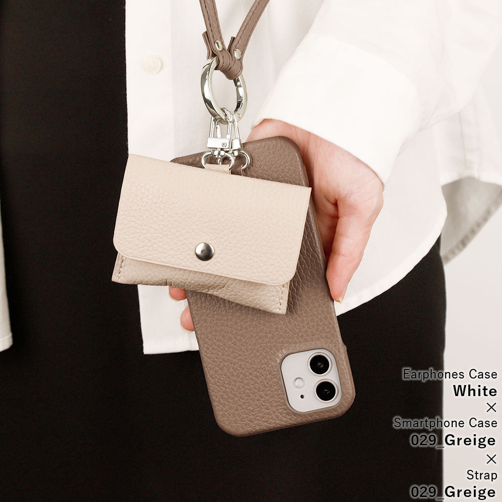 Ensemble de 3 pièces en cuir véritable italien à grain rétréci A avec étui pour écouteurs et sangle d&