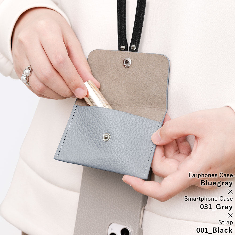 Genuine Leather Italian Shrink Leather 3-Piece Set A Earphone Case &amp; Ring Shoulder Strap Included Back Case