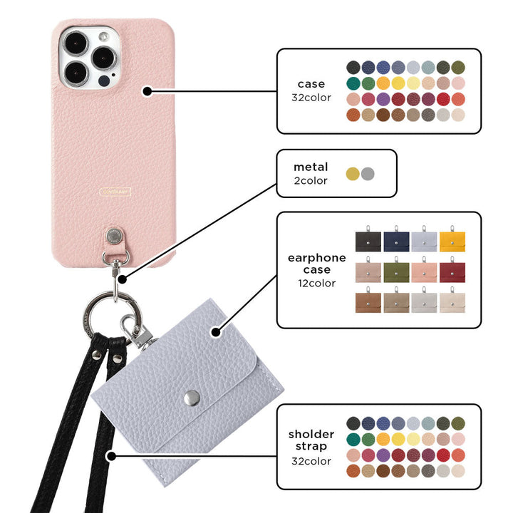 Ensemble de 3 pièces en cuir véritable italien à grain rétréci A avec étui pour écouteurs et sangle d&
