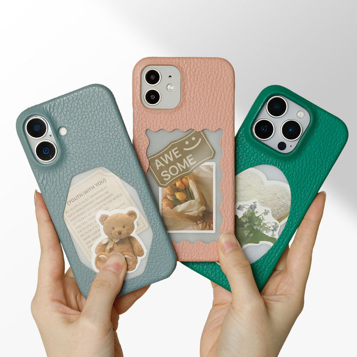 本革 32色 イタリアンシュリンクレザー フレーム付き 背面ケース iPhoneシリーズ