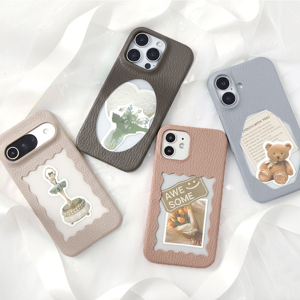 本革 32色 イタリアンシュリンクレザー フレーム付き 背面ケース iPhoneシリーズ