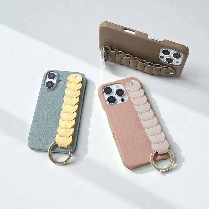 本革 32色 イタリアンシュリンクレザー リンケージ 大 ハンドベルト付き 背面ケース iPhoneシリーズ