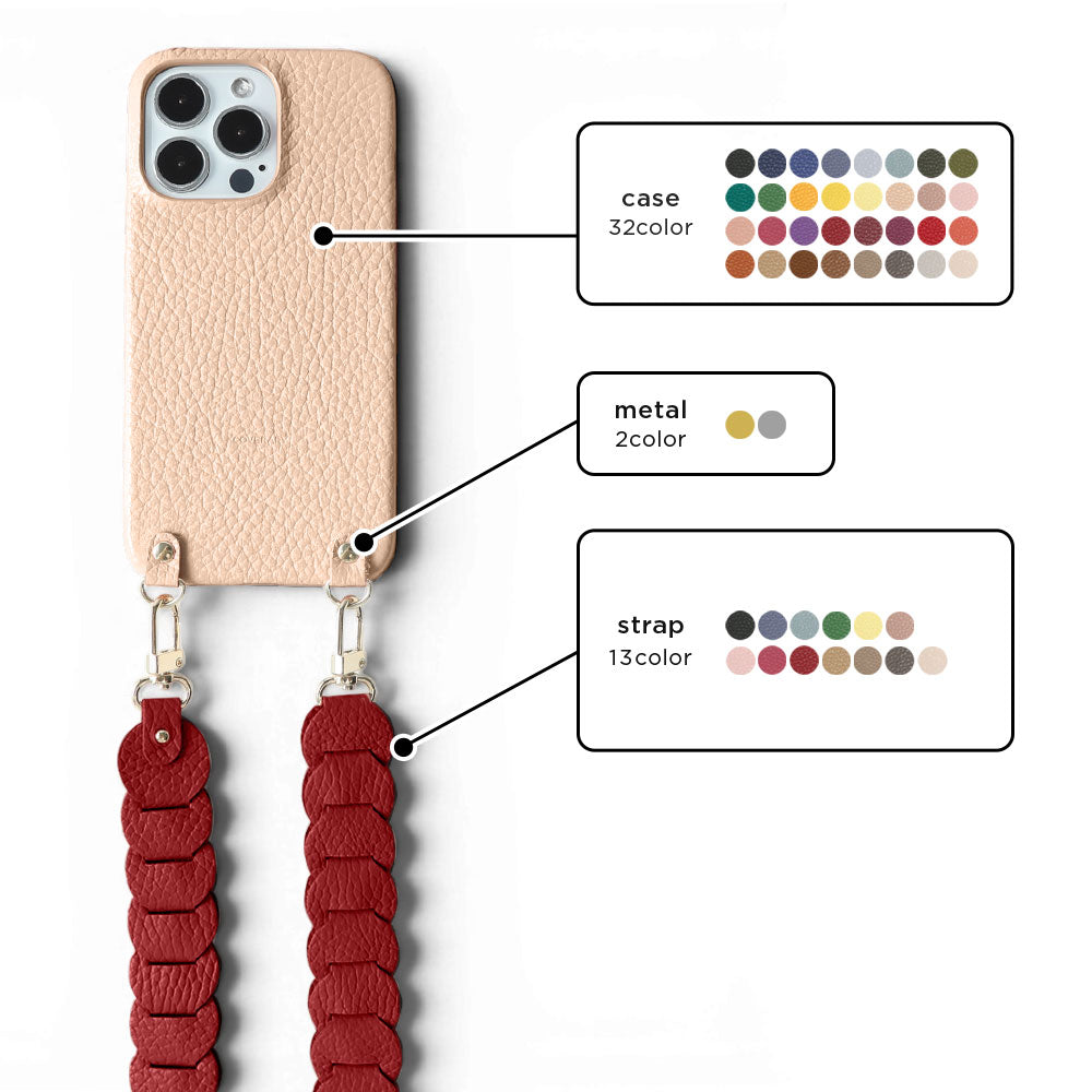 本革 32色 イタリアンシュリンクレザー リンケージ 大 ショルダーストラップ付き 背面ケース iPhoneシリーズ