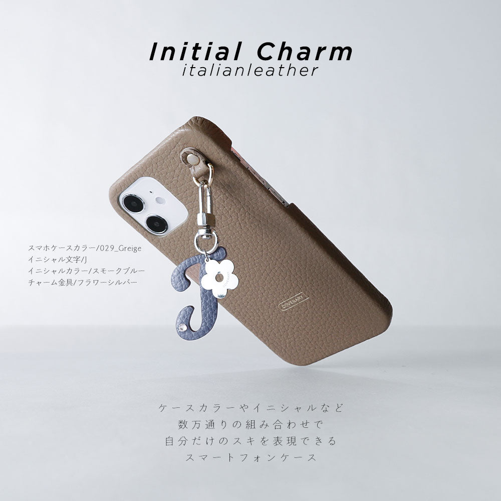 本革 32色 イタリアンシュリンクレザー  miniイニシャルチャーム 背面ケース Galaxyシリーズ
