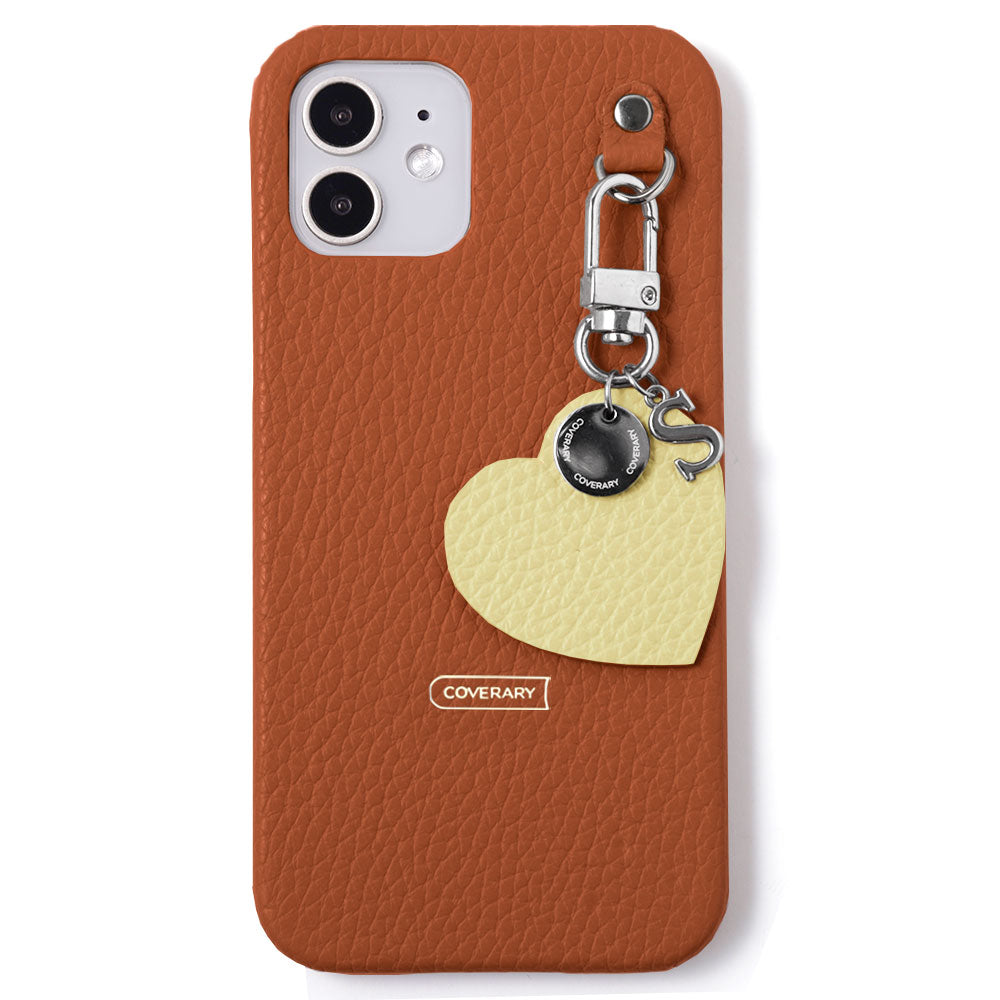 本革 32色 イタリアンシュリンクレザー モチーフイニシャルチャーム 背面ケース iPhoneシリーズ