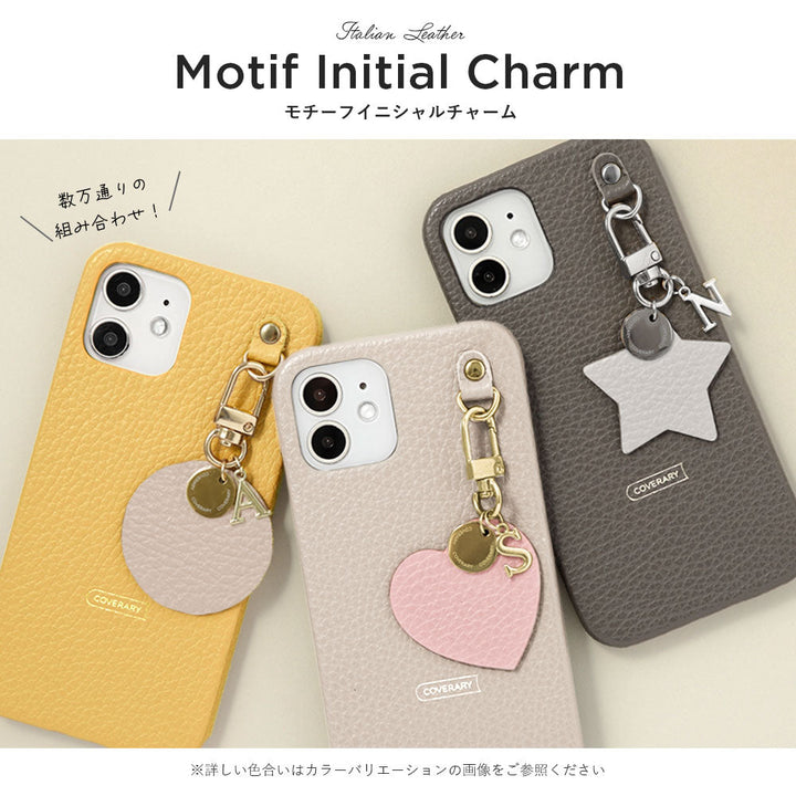 本革 32色 イタリアンシュリンクレザー モチーフイニシャルチャーム 背面ケース iPhoneシリーズ