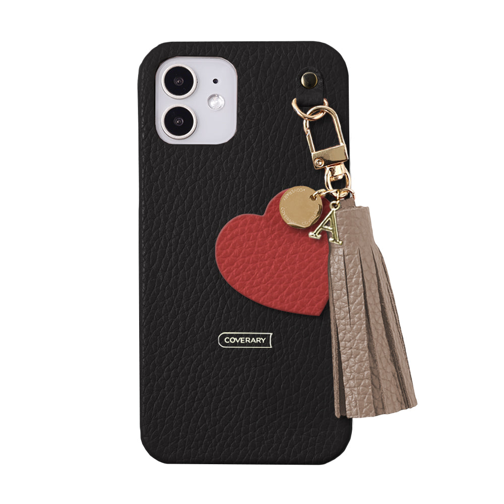 本革 32色 イタリアンシュリンクレザー タッセル付きモチーフイニシャルチャーム 背面ケース