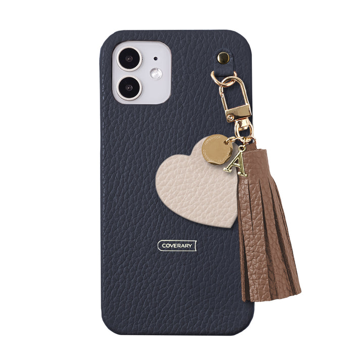 本革 32色 イタリアンシュリンクレザー タッセル付きモチーフイニシャルチャーム 背面ケース