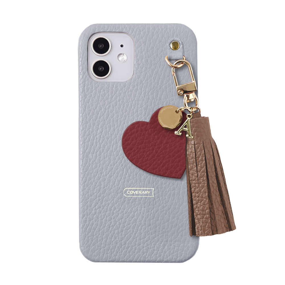 本革 32色 イタリアンシュリンクレザー タッセル付きモチーフイニシャルチャーム 背面ケース