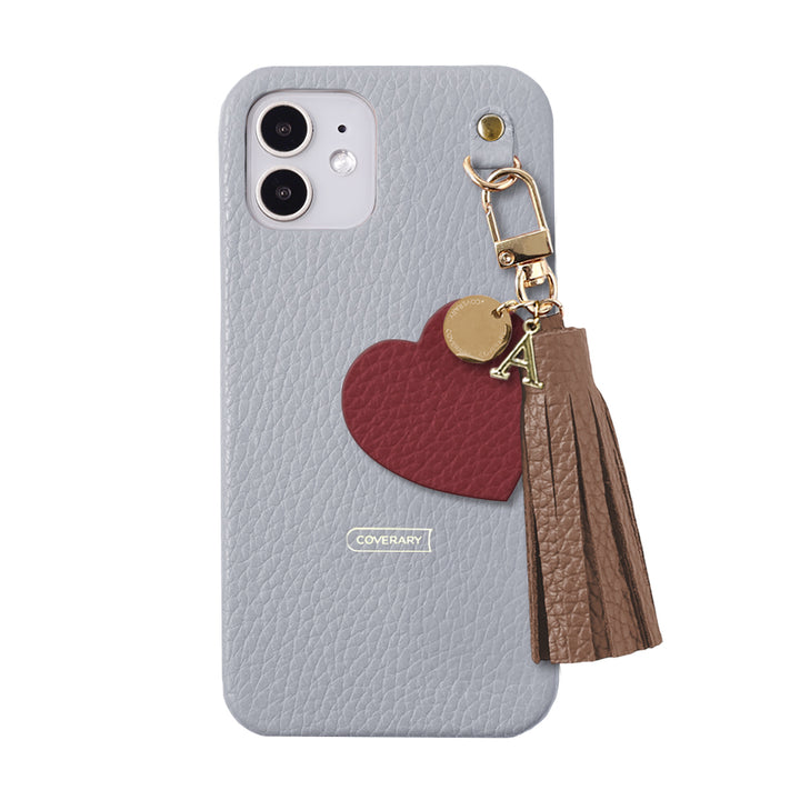 本革 32色 イタリアンシュリンクレザー タッセル付きモチーフイニシャルチャーム 背面ケース