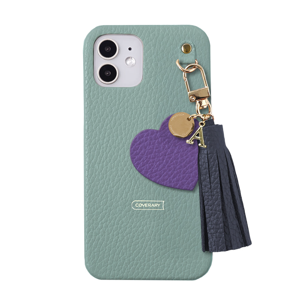 本革 32色 イタリアンシュリンクレザー タッセル付きモチーフイニシャルチャーム 背面ケース