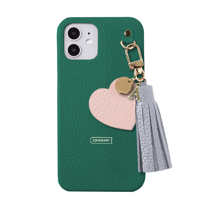 本革 32色 イタリアンシュリンクレザー タッセル付きモチーフイニシャルチャーム 背面ケース