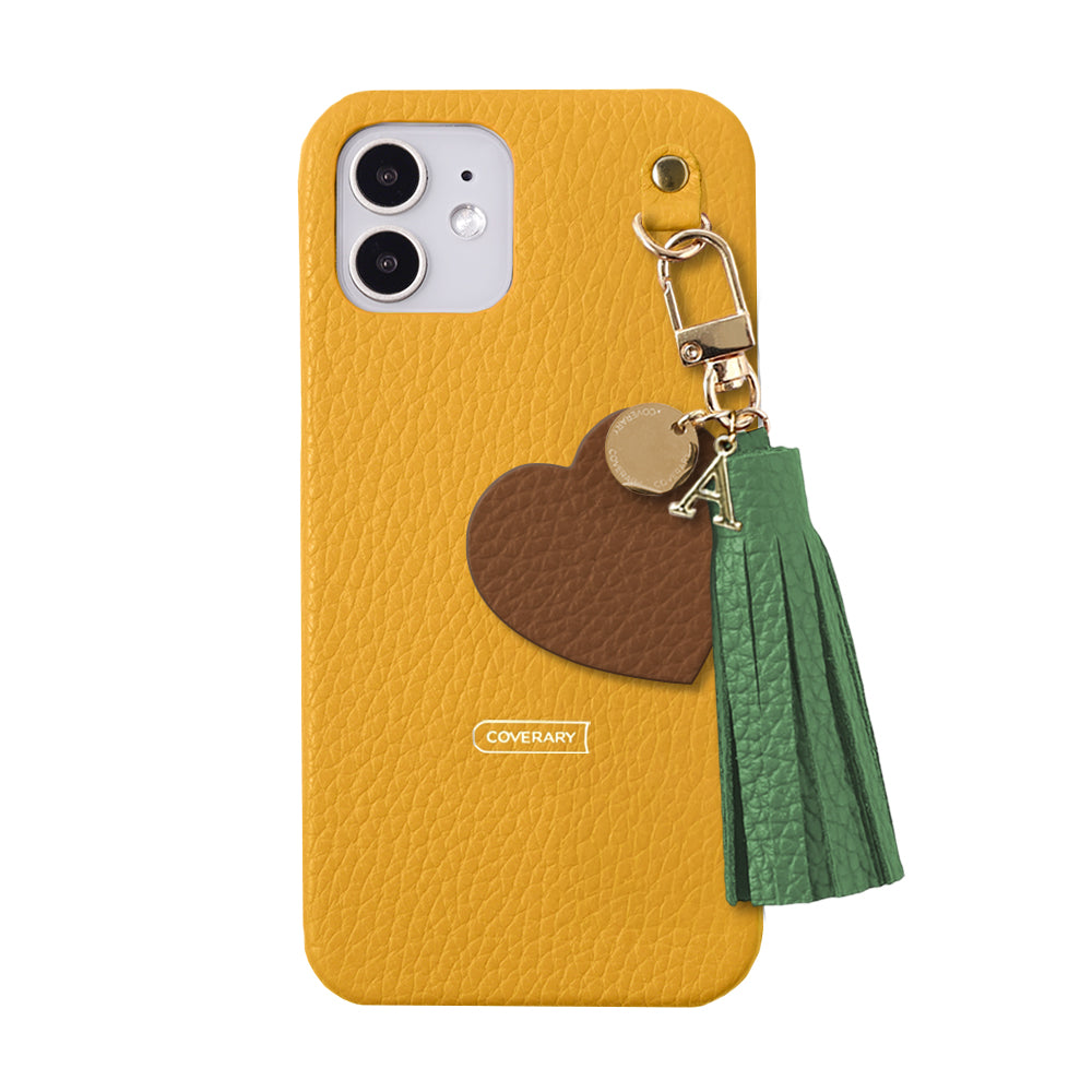 本革 32色 イタリアンシュリンクレザー タッセル付きモチーフイニシャルチャーム 背面ケース Xperiaシリーズ