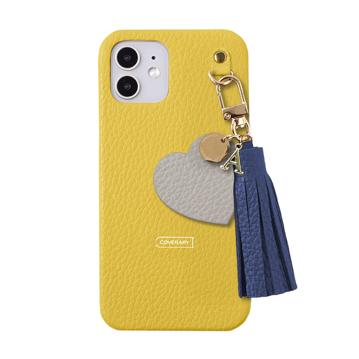 本革 32色 イタリアンシュリンクレザー タッセル付きモチーフイニシャルチャーム 背面ケース