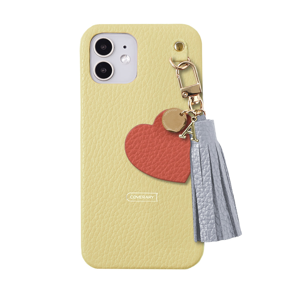 本革 32色 イタリアンシュリンクレザー タッセル付きモチーフイニシャルチャーム 背面ケース Xperiaシリーズ