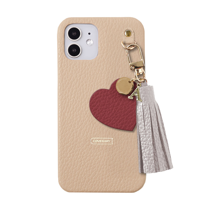 本革 32色 イタリアンシュリンクレザー タッセル付きモチーフイニシャルチャーム 背面ケース