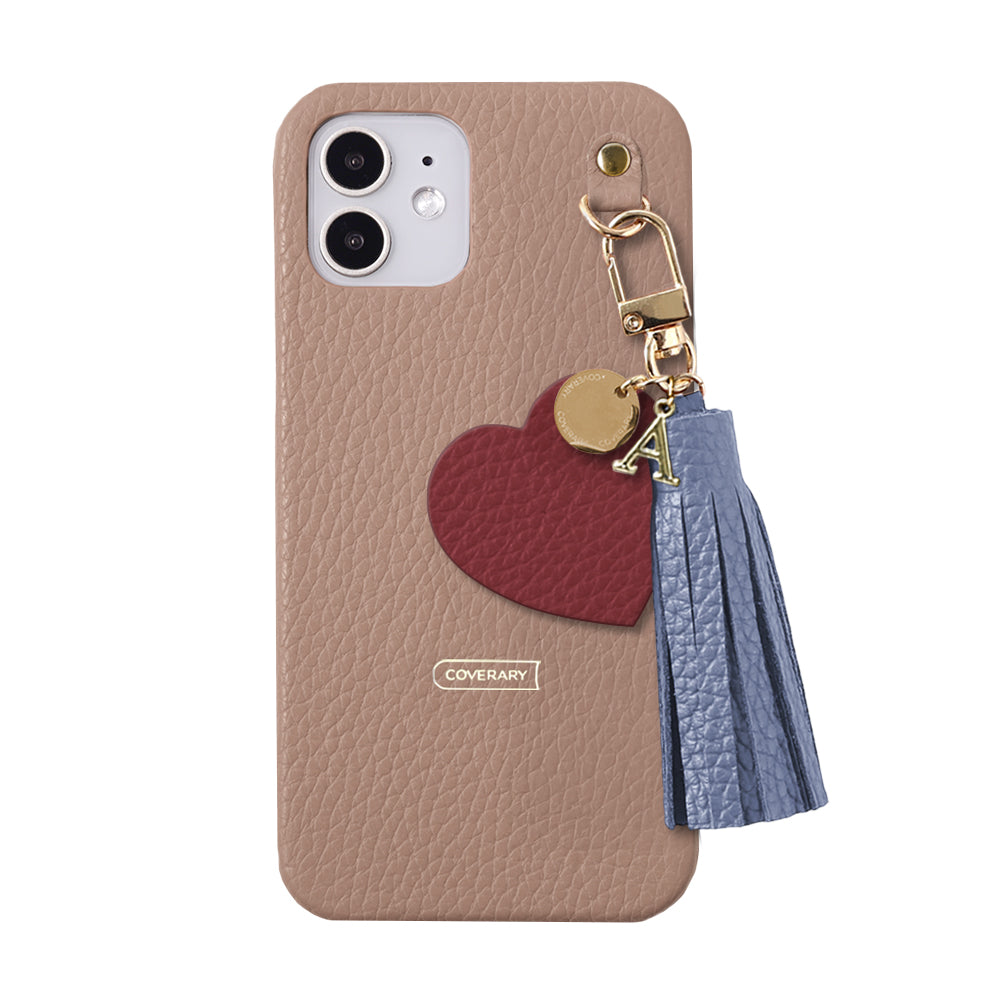 本革 32色 イタリアンシュリンクレザー タッセル付きモチーフイニシャルチャーム 背面ケース Xperiaシリーズ